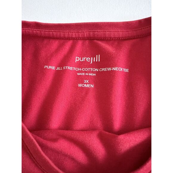 Pure Jill Red Stretch Cotton Crew Neck Long Sleeve Tee 3X Plus Size Casual Core - Picture 3 of 6